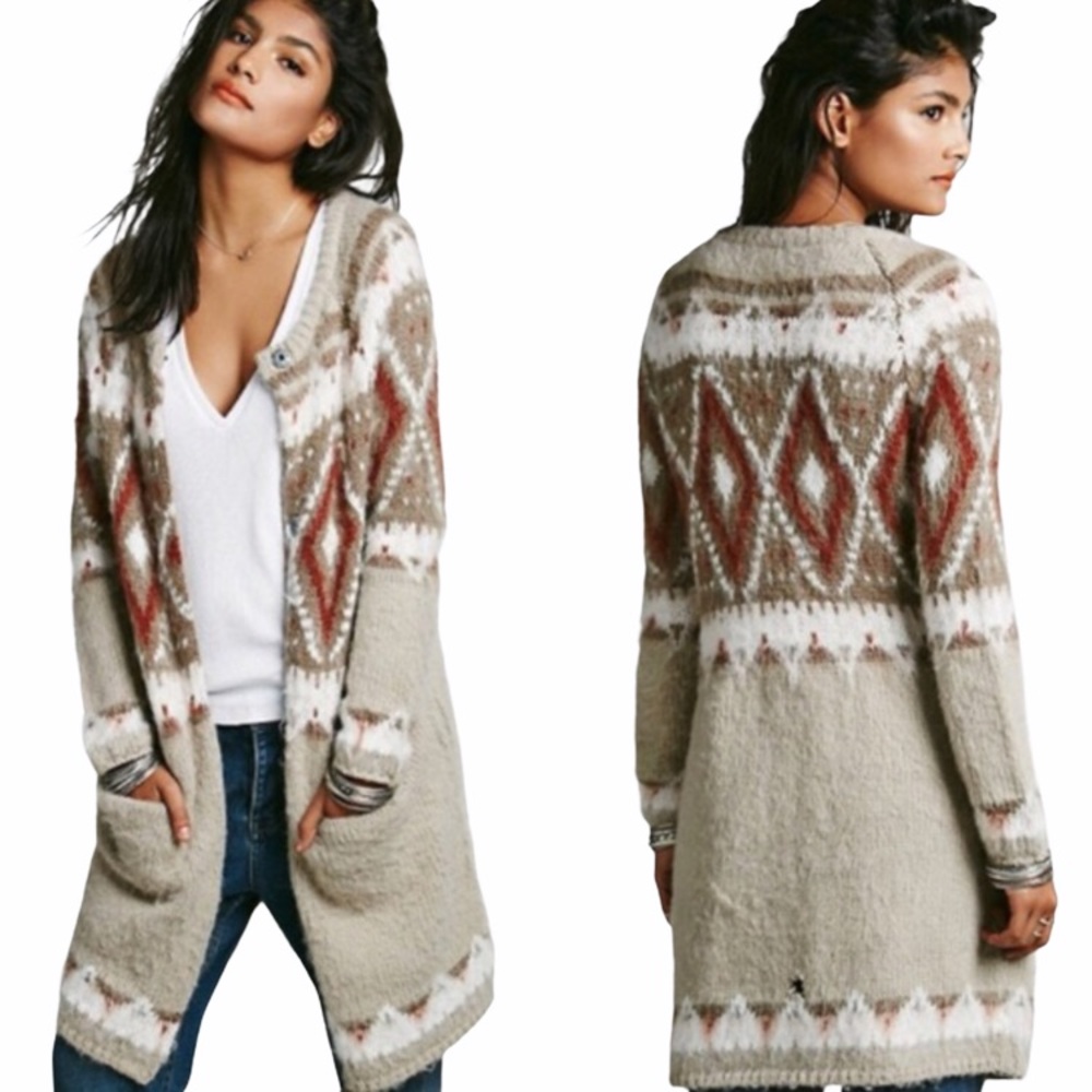 Free People Frosted Fair Isle Cardigan Duster S/P